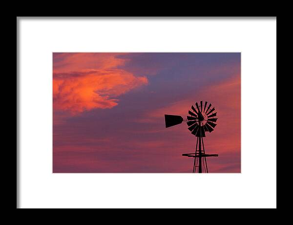 Country Framed Print featuring the photograph Old American Farm Windmill with a Sunset by James BO Insogna