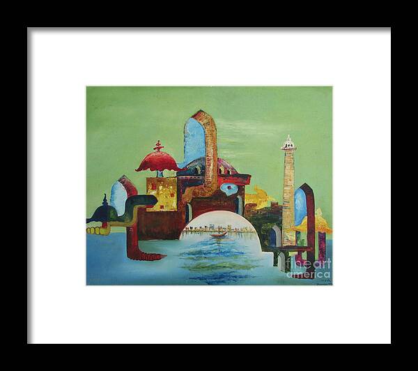Painting Framed Print featuring the painting Old and new Lucknow			 by Arun Kumar