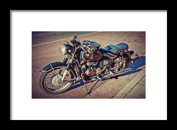 Retro Framed Print featuring the photograph Old Beamer Motorcycle by Linda Unger