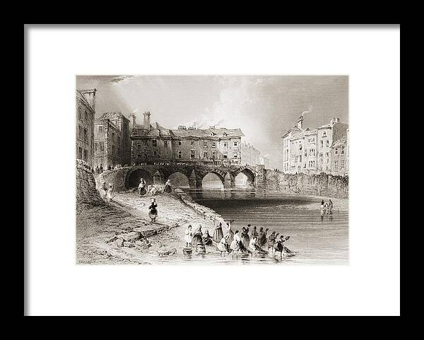Historical Framed Print featuring the drawing Old Boats Bridge, Limerick, Ireland by Vintage Design Pics