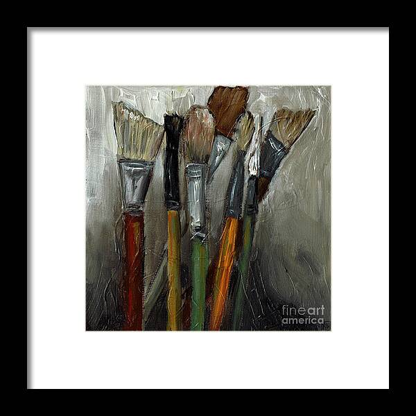 Brushes Framed Print featuring the painting Old Brushes by Robin Wiesneth