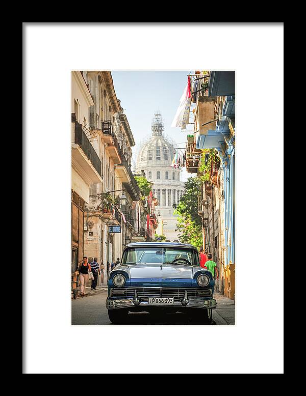 Caribbean Framed Print featuring the photograph Old Car and El Capitolio by Joel Thai