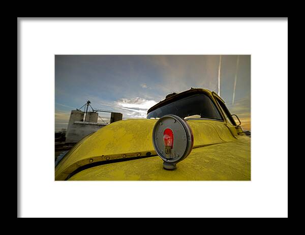 Chevy Framed Print featuring the photograph Old Chevy Truck with Grain Elevators in the Background by Art Whitton