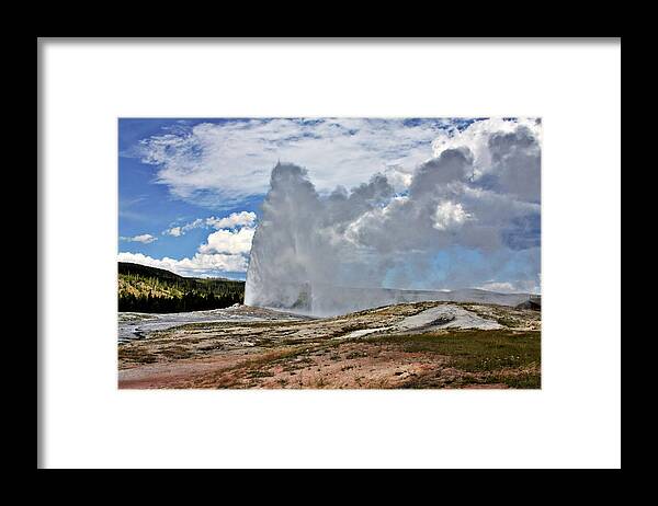 Yellowstone Framed Print featuring the photograph Old Faithful Geyser eruption Yellowstone National Park WY by Alexandra Till