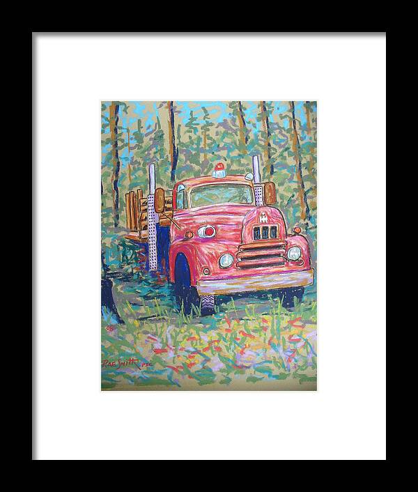 Fire Truck Framed Print featuring the pastel Old Fire Truck by Rae Smith
