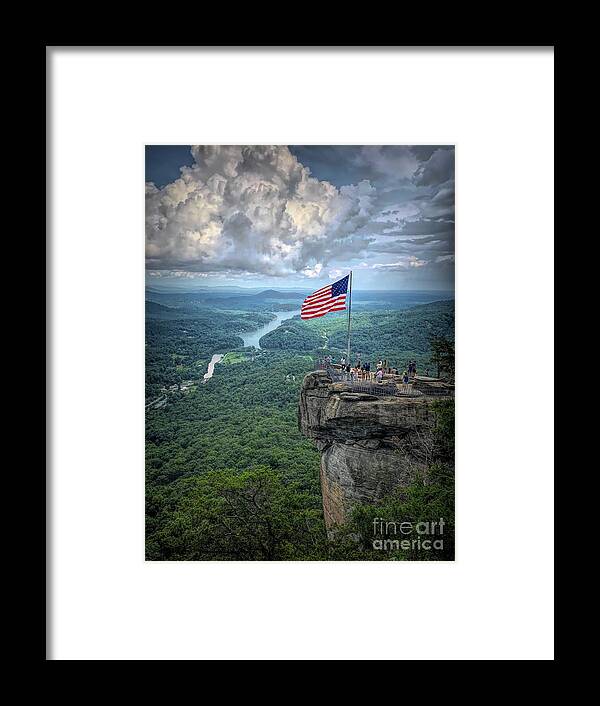 Chimney Rock Framed Print featuring the photograph Old Glory on the Rock by Buddy Morrison