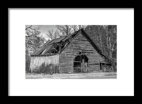 Barn Framed Print featuring the photograph Old Grey Barn with Collapsed Roof by Douglas Barnett