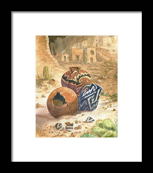 Anasazi Framed Print featuring the painting Old Indian Pottery by Marilyn Smith