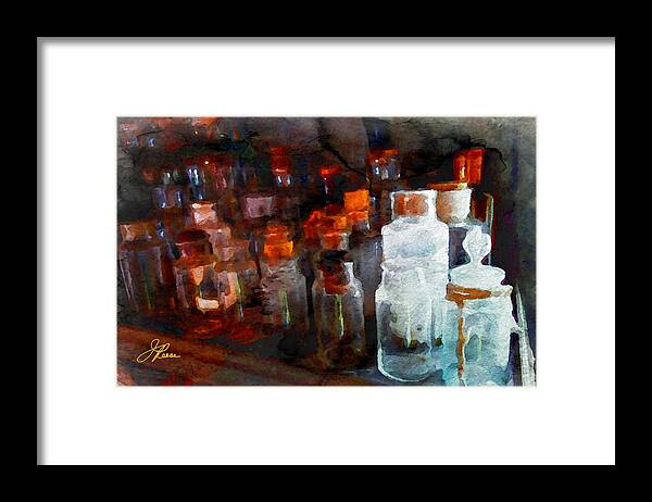 Watercolor Framed Print featuring the painting Old Jars by Joan Reese