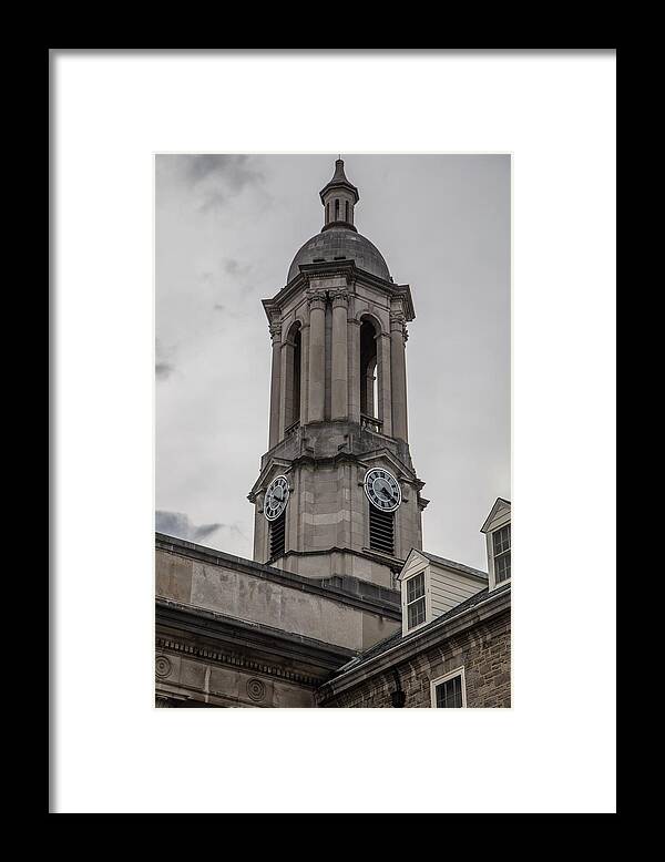 Penn State Framed Print featuring the photograph Old Main Penn State Clock by John McGraw
