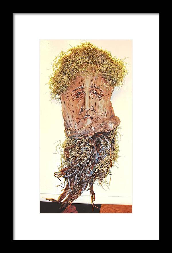 Green Art Framed Print featuring the mixed media Old Man in a Tree by Ellen Burns