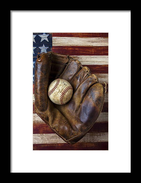 Old Mitt Framed Print featuring the photograph Old mitt and baseball by Garry Gay