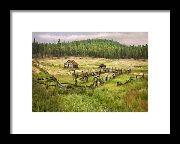 Architecture Framed Print featuring the digital art Old Montana Homestead by Sharon Foster