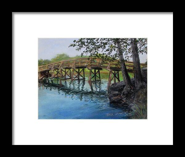 Pastel Framed Print featuring the painting Old North Bridge in Pastel by Jack Skinner