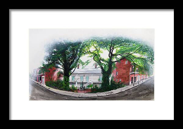 Street Scene Framed Print featuring the painting Old Portage Road House. by Tom Hefko