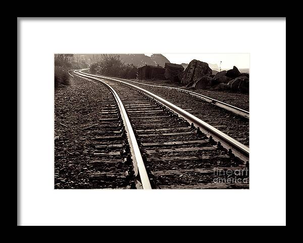  Cross-tie Framed Print featuring the photograph Old Railroad running along the sea shore by Yurix Sardinelly