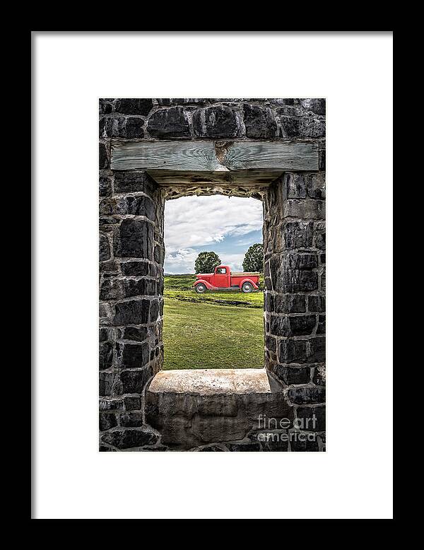 Stone Framed Print featuring the photograph Old Red Pickup Truck by Edward Fielding