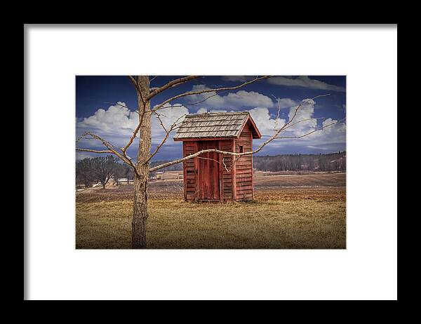 Outhouse Framed Print featuring the photograph Old Rustic Wooden Outhouse in West Michigan by Randall Nyhof