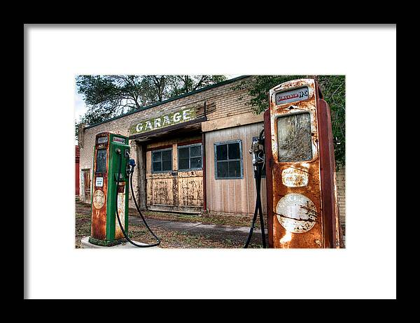 No People Framed Print featuring the photograph Old Service Station by Brett Pelletier