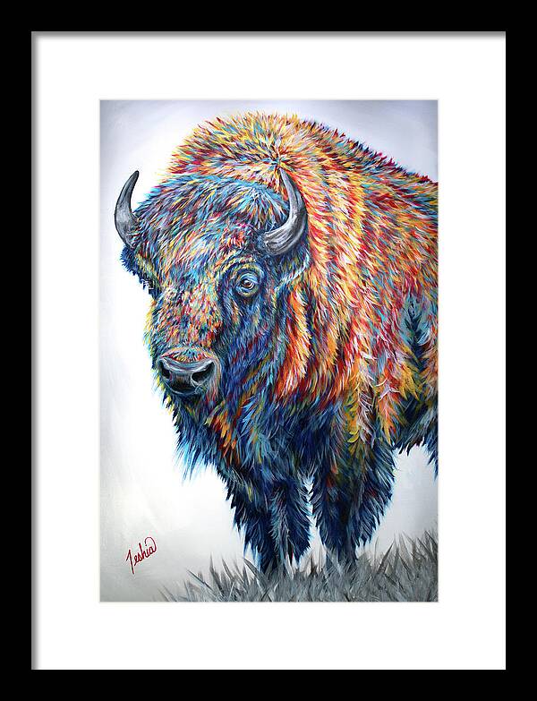 Buffalo Framed Print featuring the painting Old Soul by Teshia Art