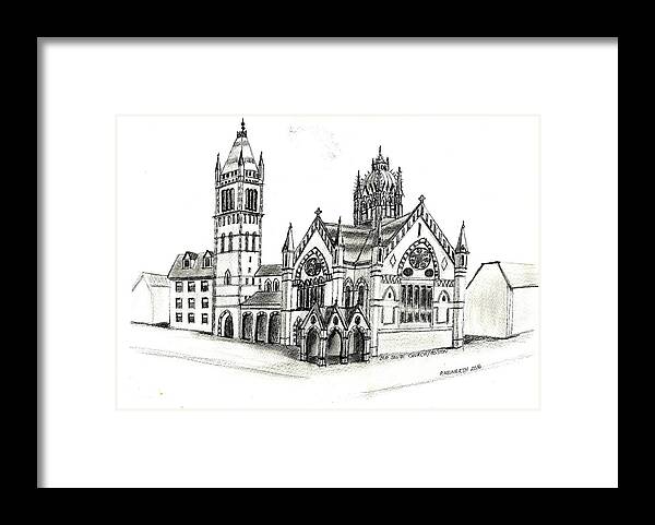 Drawings By Paul Meinerth Framed Print featuring the drawing Old South Church - Bosotn by Paul Meinerth