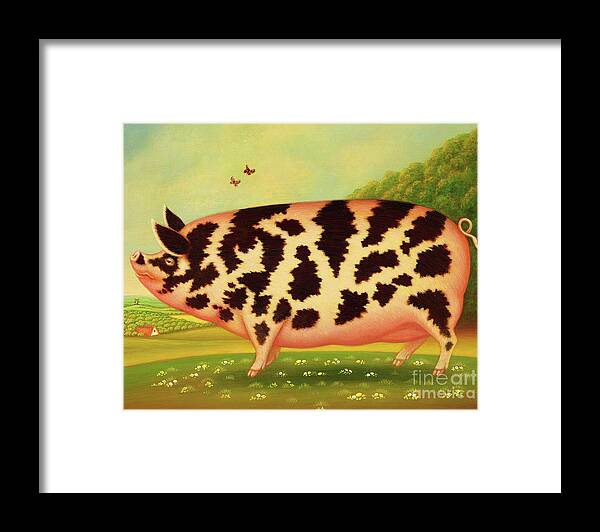 Pig Framed Print featuring the painting Old Spot Pig by Frances Broomfield