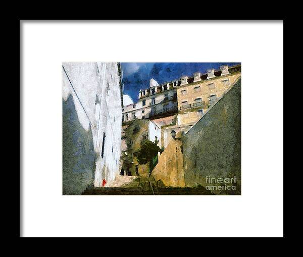 Alfama Framed Print featuring the painting Old stairs in Lisbon by Dimitar Hristov
