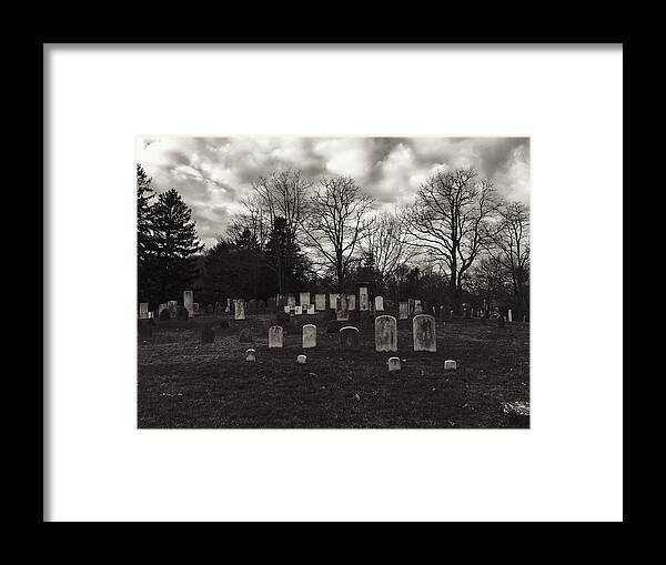 B&w Framed Print featuring the photograph Old Town Cemetery , Sandwich Massachusetts by Frank Winters