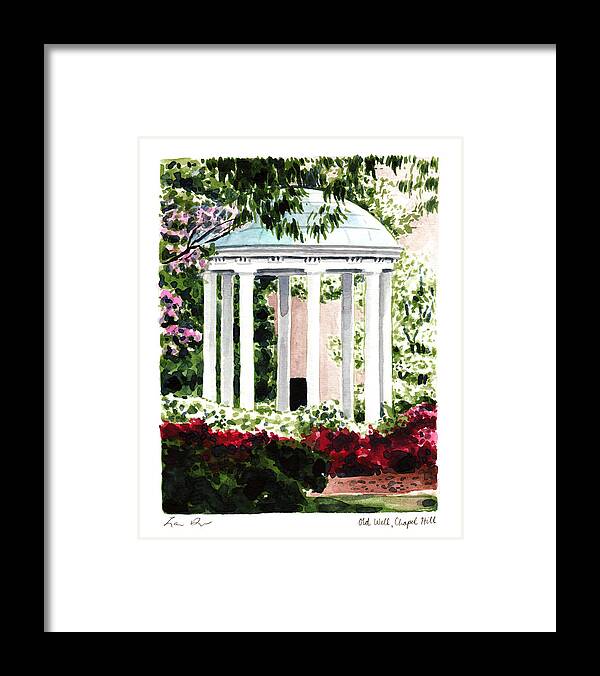 Old Well Framed Print featuring the painting Old Well Chapel Hill UNC North Carolina by Laura Row