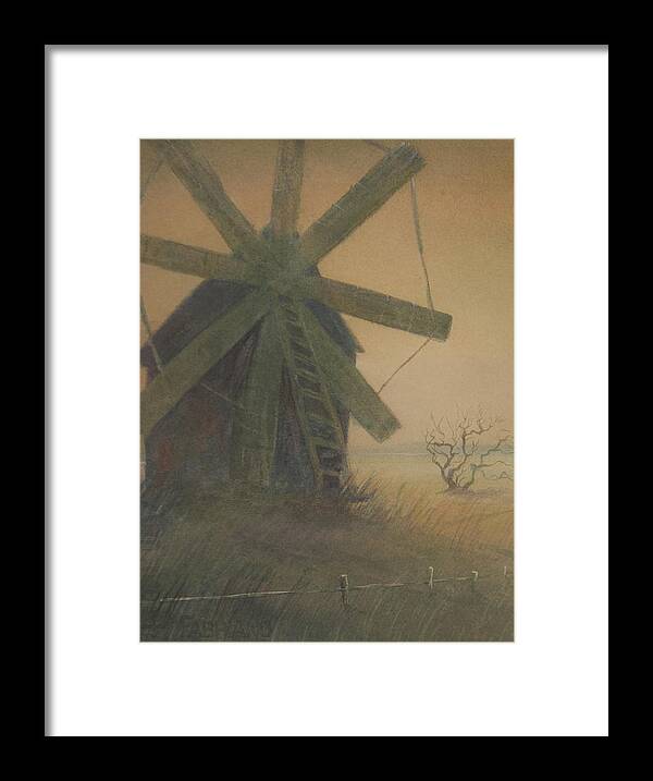 Watercolor Framed Print featuring the painting Old Windmill by Alla Parsons