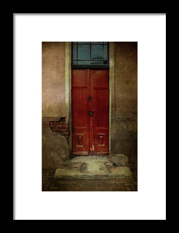 Gate Framed Print featuring the photograph Old wooden gate painted in red by Jaroslaw Blaminsky