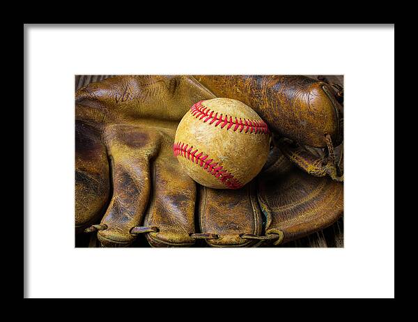 Mitts Framed Print featuring the photograph Old Worn Ball Mitt by Garry Gay
