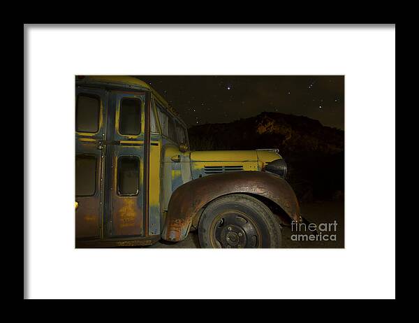 Old Framed Print featuring the photograph Old Yellow School Bus by Karen Foley