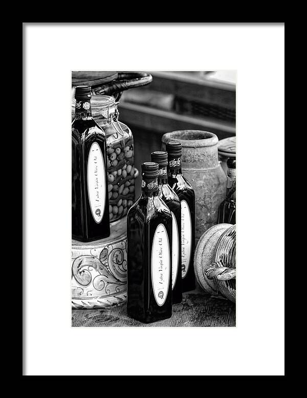 Olives Framed Print featuring the photograph Olives and oil by Bill Dodsworth