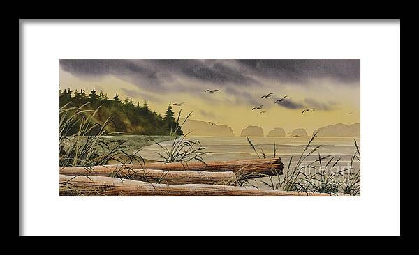 Olympic Framed Print featuring the painting Olympic Seashore Sunset by James Williamson