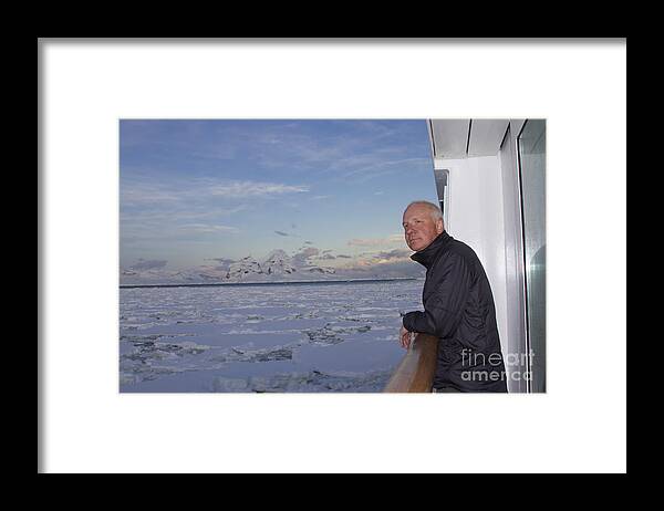 Antarctic Framed Print featuring the photograph On deck of cruise ship, Antarctica by Karen Foley