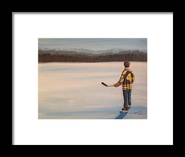 Bobby Orr Framed Print featuring the painting On Frozen Pond - Bobby by Ron Genest