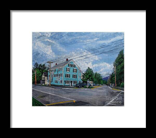 Blue Framed Print featuring the painting On the Corner of Church and Main by Marina McLain