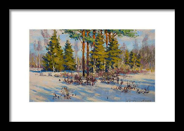 Winter Framed Print featuring the painting On the Edge of Winter by Valentina Kondrashova