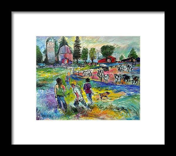 Farm Framed Print featuring the painting On The Farm by Mykul Anjelo