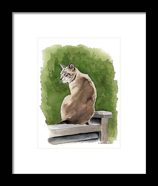 Cat Framed Print featuring the painting On The Fence by Louise Howarth