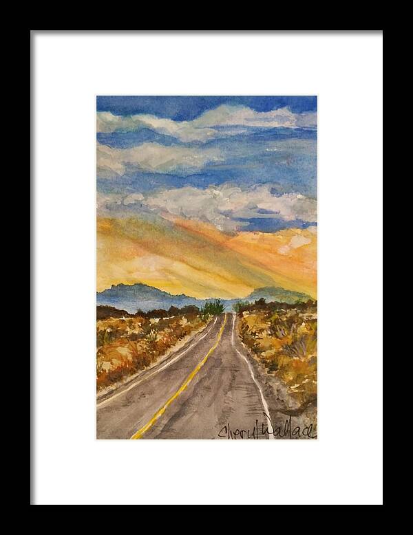 Sunset Framed Print featuring the painting On the Road Again by Cheryl Wallace