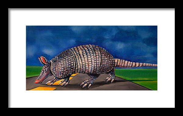 Armadillo Framed Print featuring the painting On The Road Again by Jean Cormier