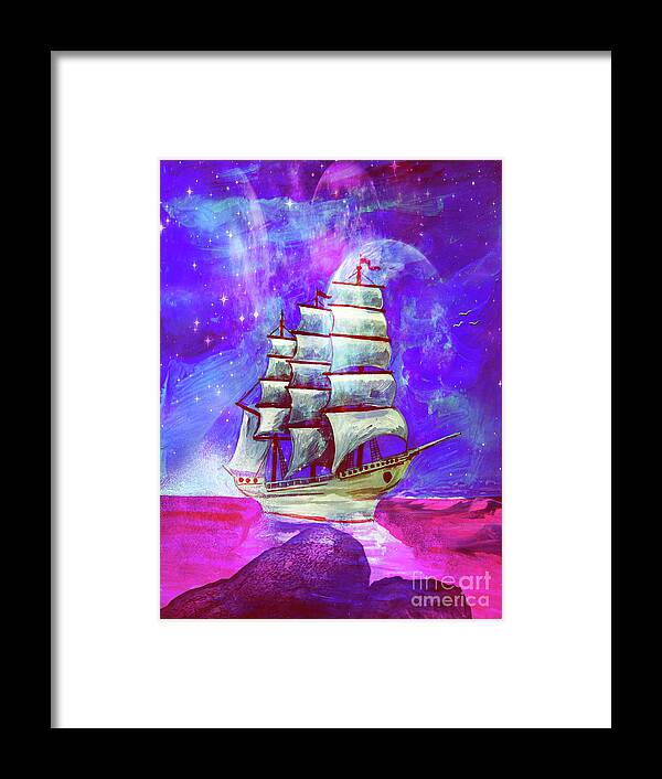 Sea Framed Print featuring the digital art On the Sea At Sunset by Digital Art Cafe