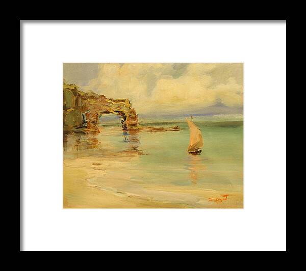 Sea Framed Print featuring the painting On the shore by Tigran Ghulyan