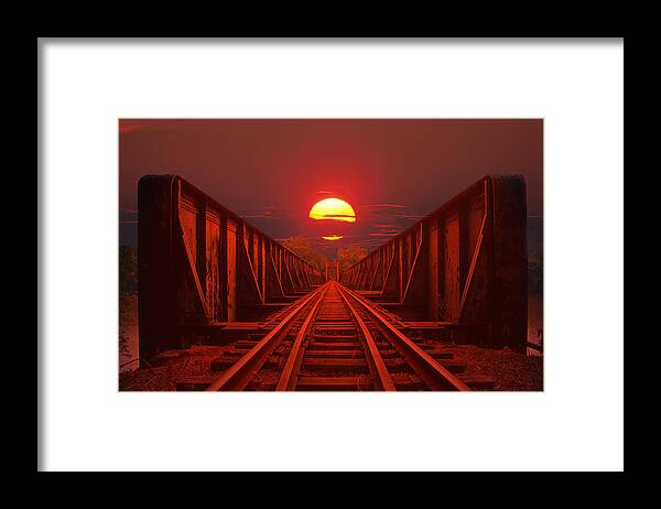 Railroad Bridge Framed Print featuring the photograph On the Sunset Express by Carl Purcell