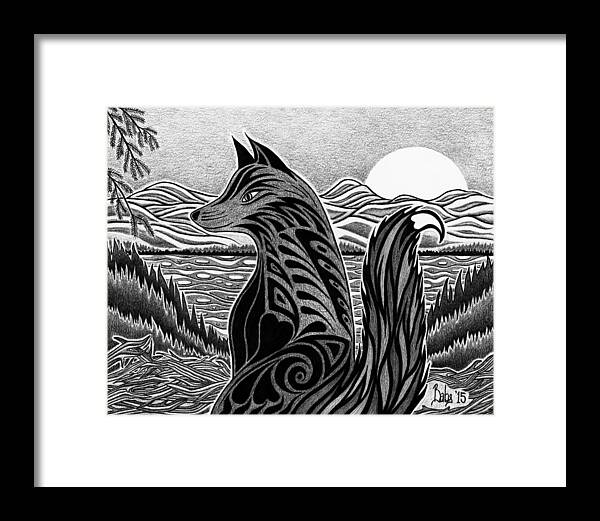 Fox Framed Print featuring the drawing On The Watch by Barb Cote
