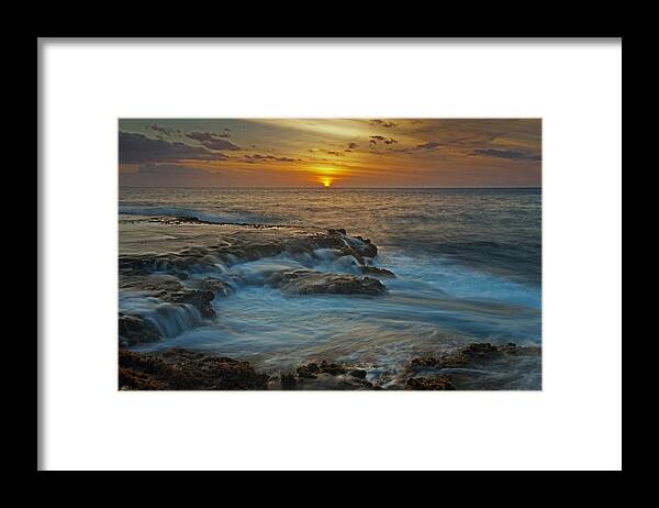 West Oahu Makaha Seascape Sunset Clouds Shoreline Rocky Framed Print featuring the photograph On The West Side by James Roemmling