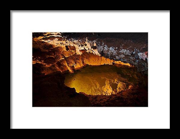 Cave Onandaga Missouri Mo Pool Reflection Night Lighting Framed Print featuring the photograph Onandaga Cave pool by David Coblitz