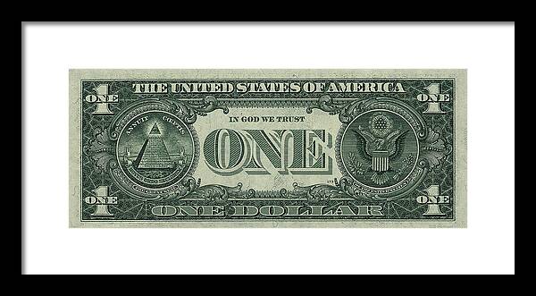 One U. S. Dollar Bill Reverse Framed Print